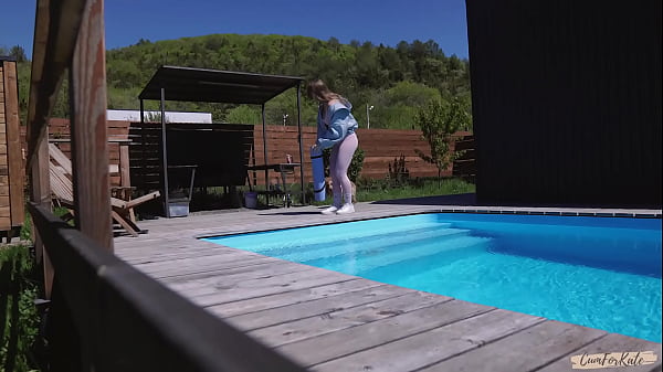 Neighbor spies on morning yoga by the pool and joins me